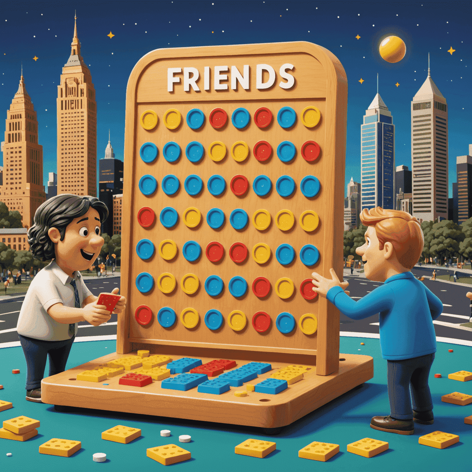 Cartoon illustration of friends playing Plinko together on their devices, with 3D chips falling and Australian landmarks in the background