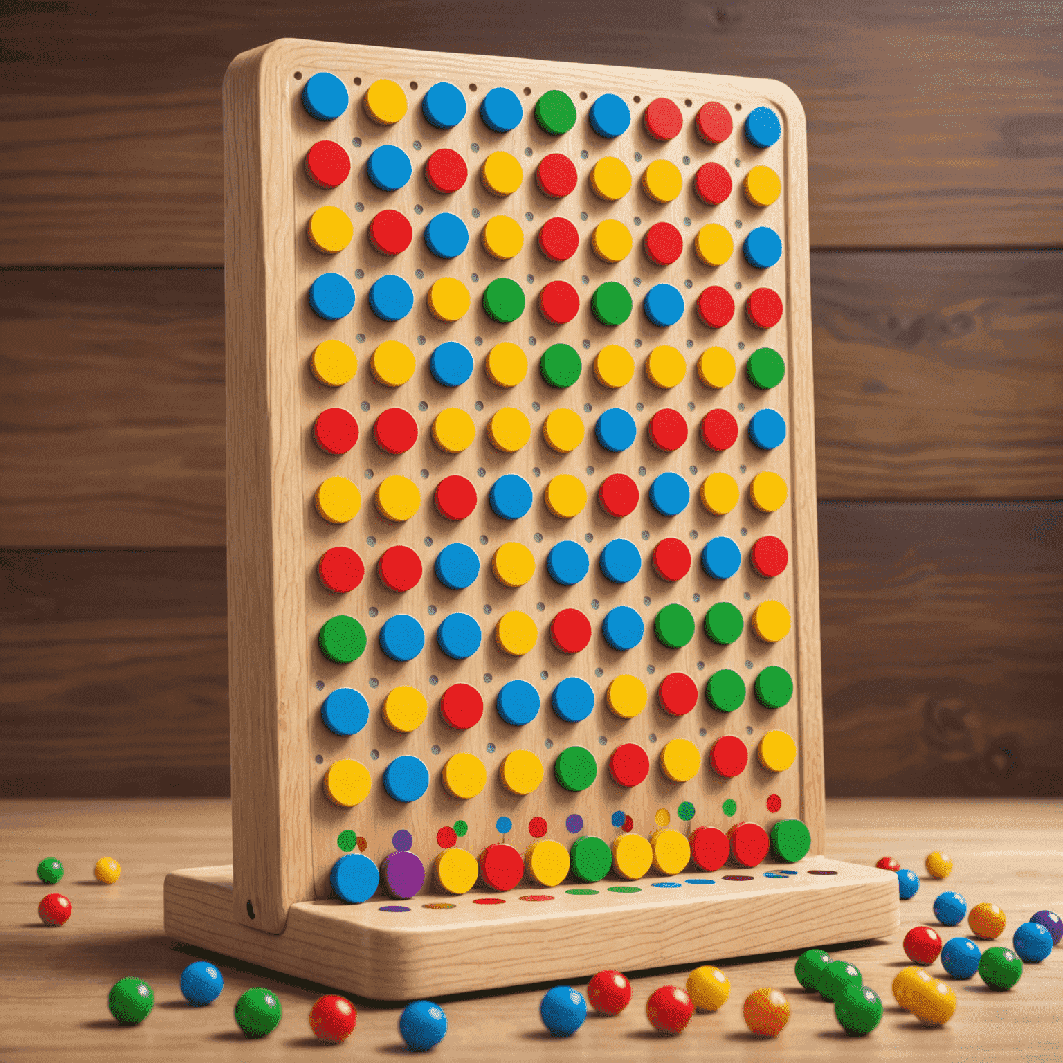 Cartoon illustration of a Plinko board with colorful pegs and a bouncing chip, showcasing the excitement of the game