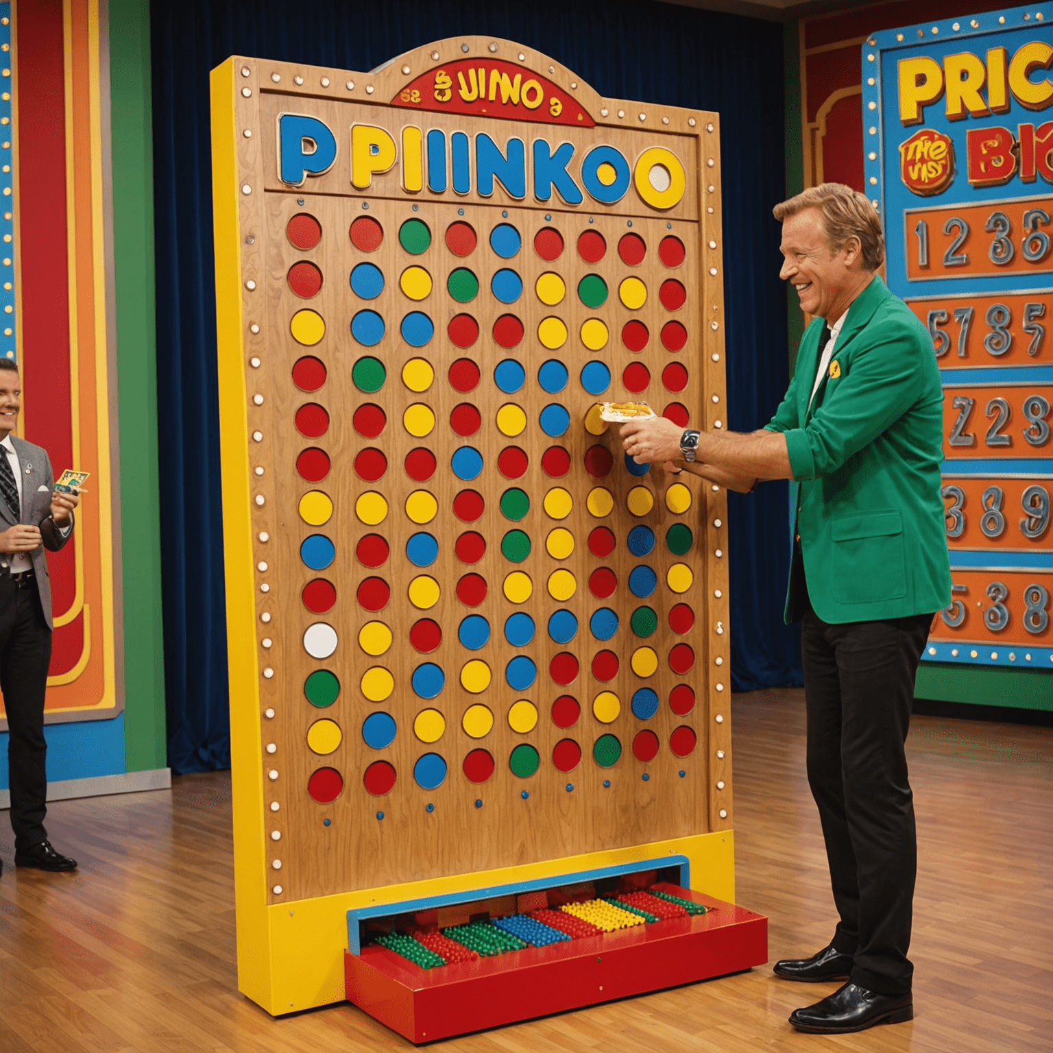 Original Plinko board from 'The Price is Right' TV show, with a contestant dropping a chip