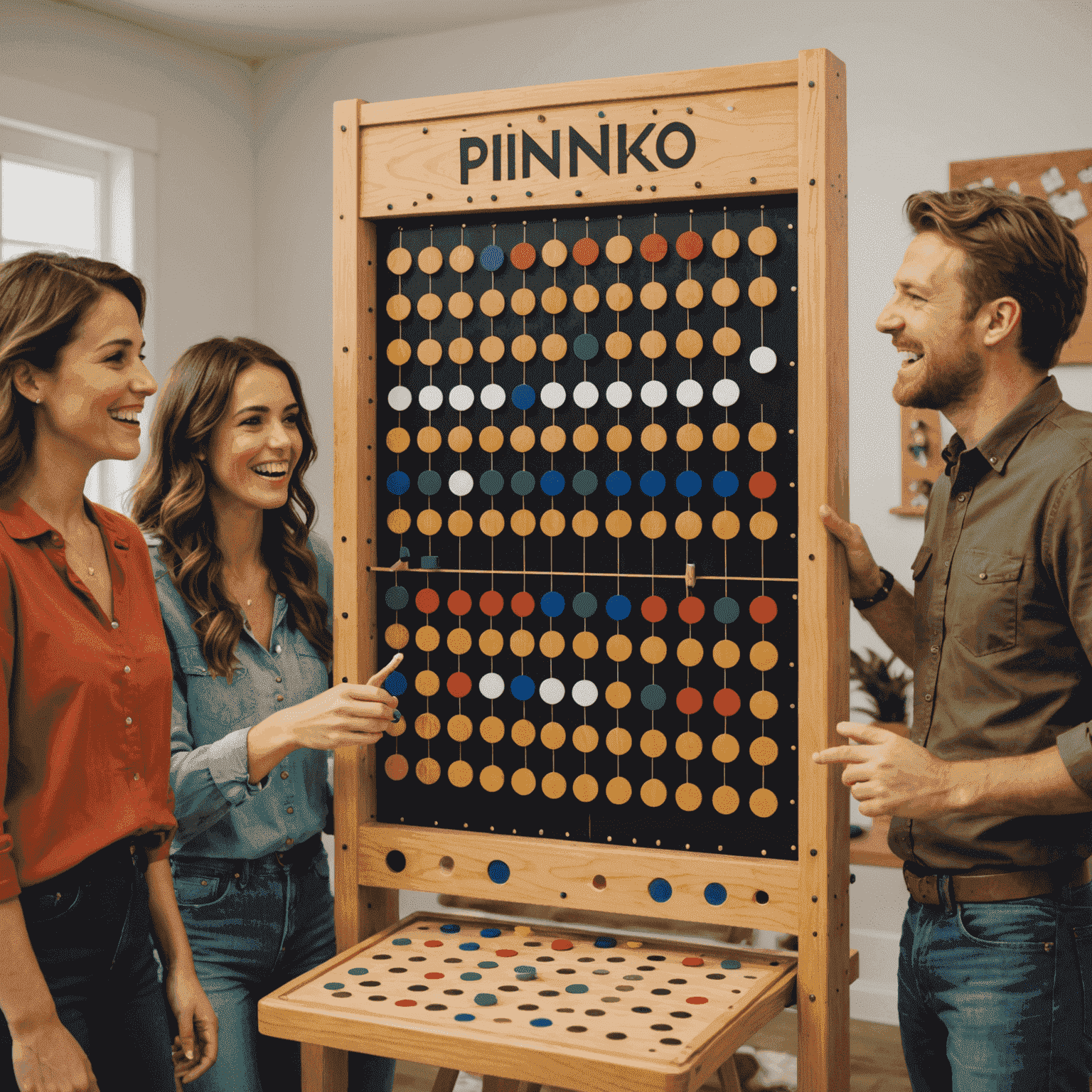 Group of friends enjoying a Plinko party with Australian-themed decorations