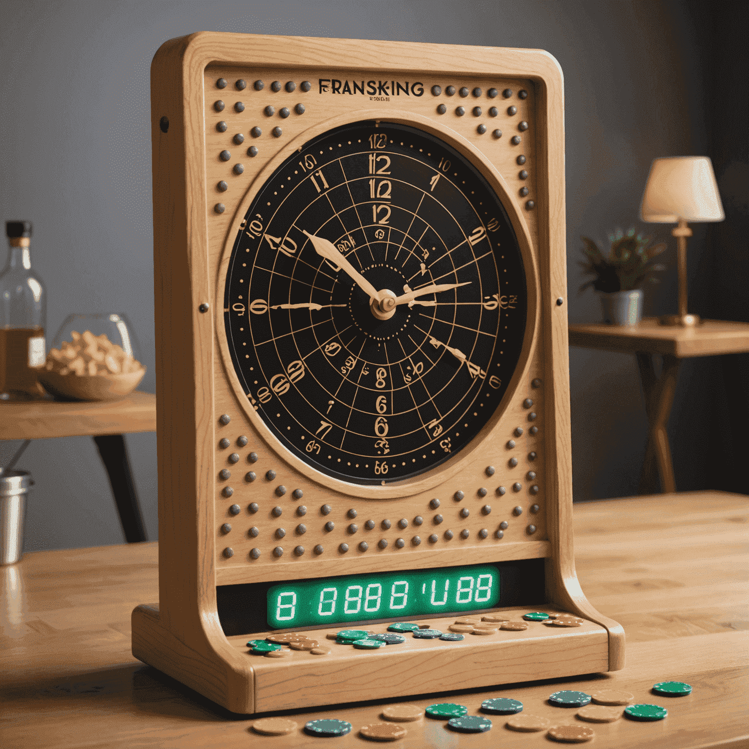 A Plinko board with a prominent timer display, showing players frantically dropping chips as the clock counts down